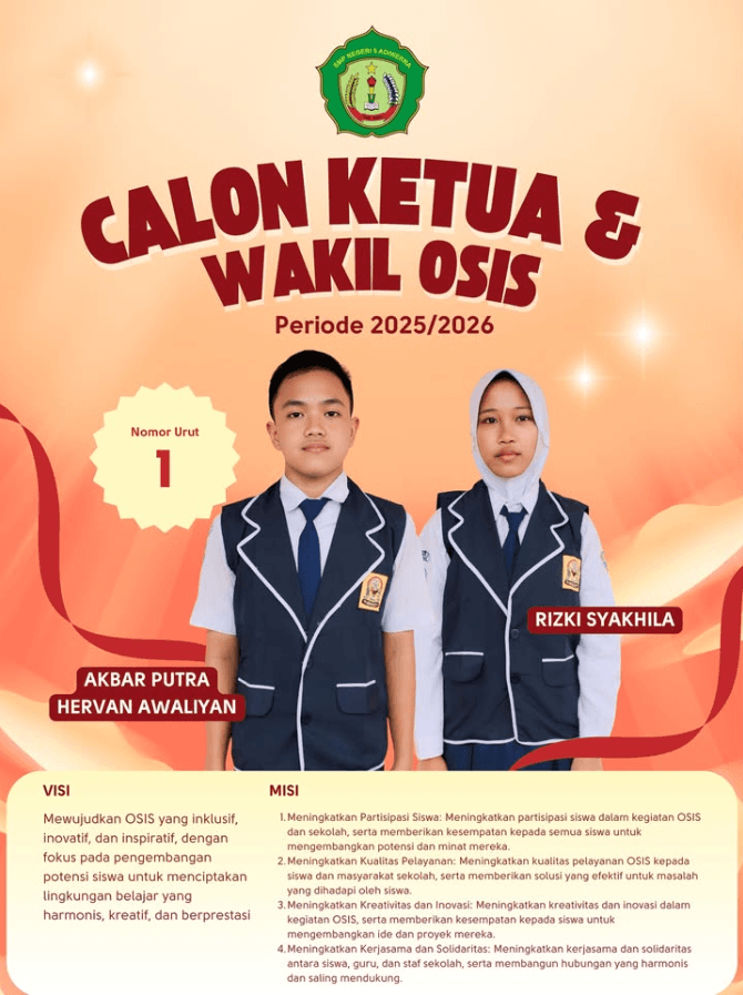 Visi Misi Calon Ketua dan Wakil Ketua OSIS SMP Negeri 5 Adiwerna Paslon 1